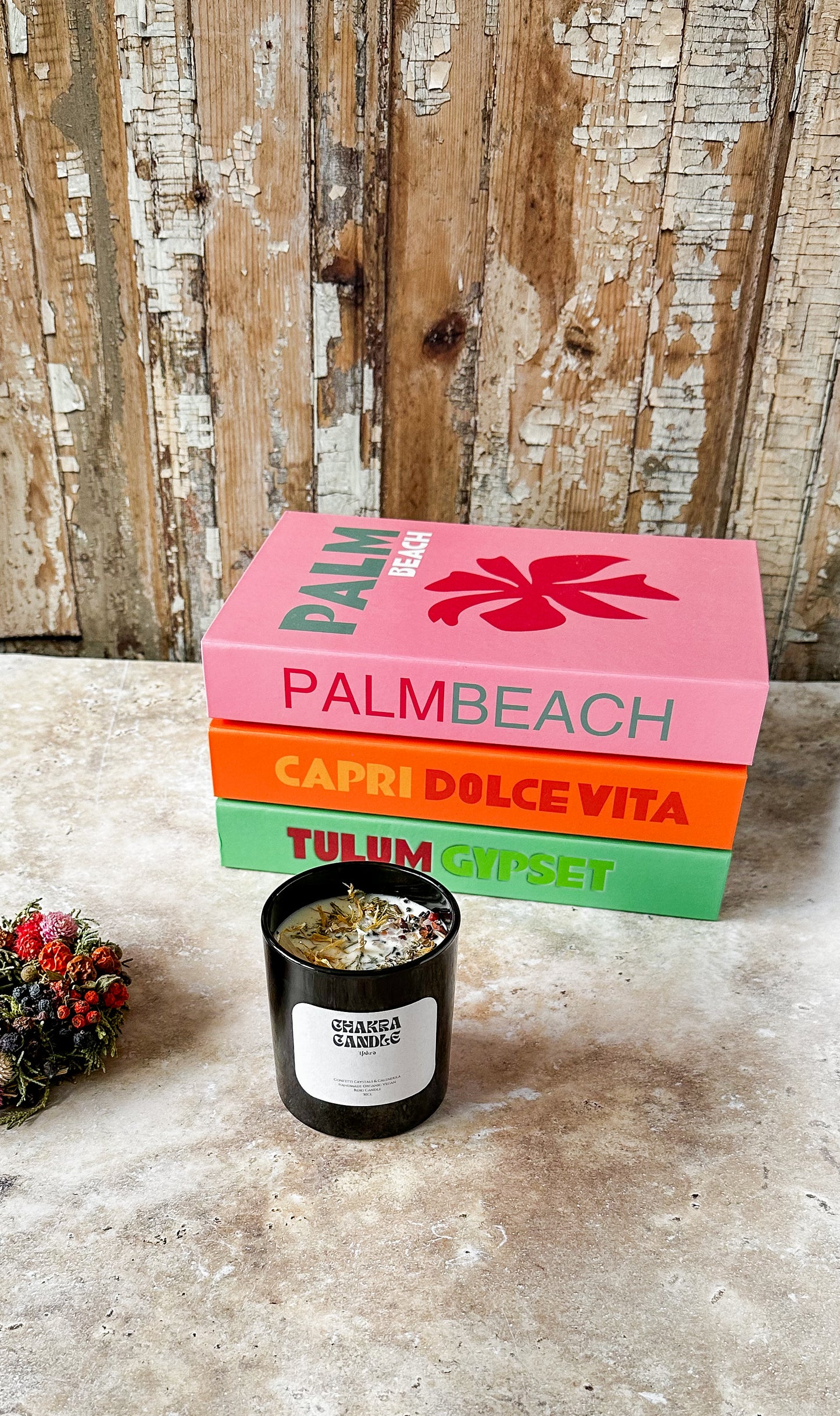 Kristallkerze Chakra – Kristallkonfetti & Lavendel I Balance, Harmonie, Neubeginn