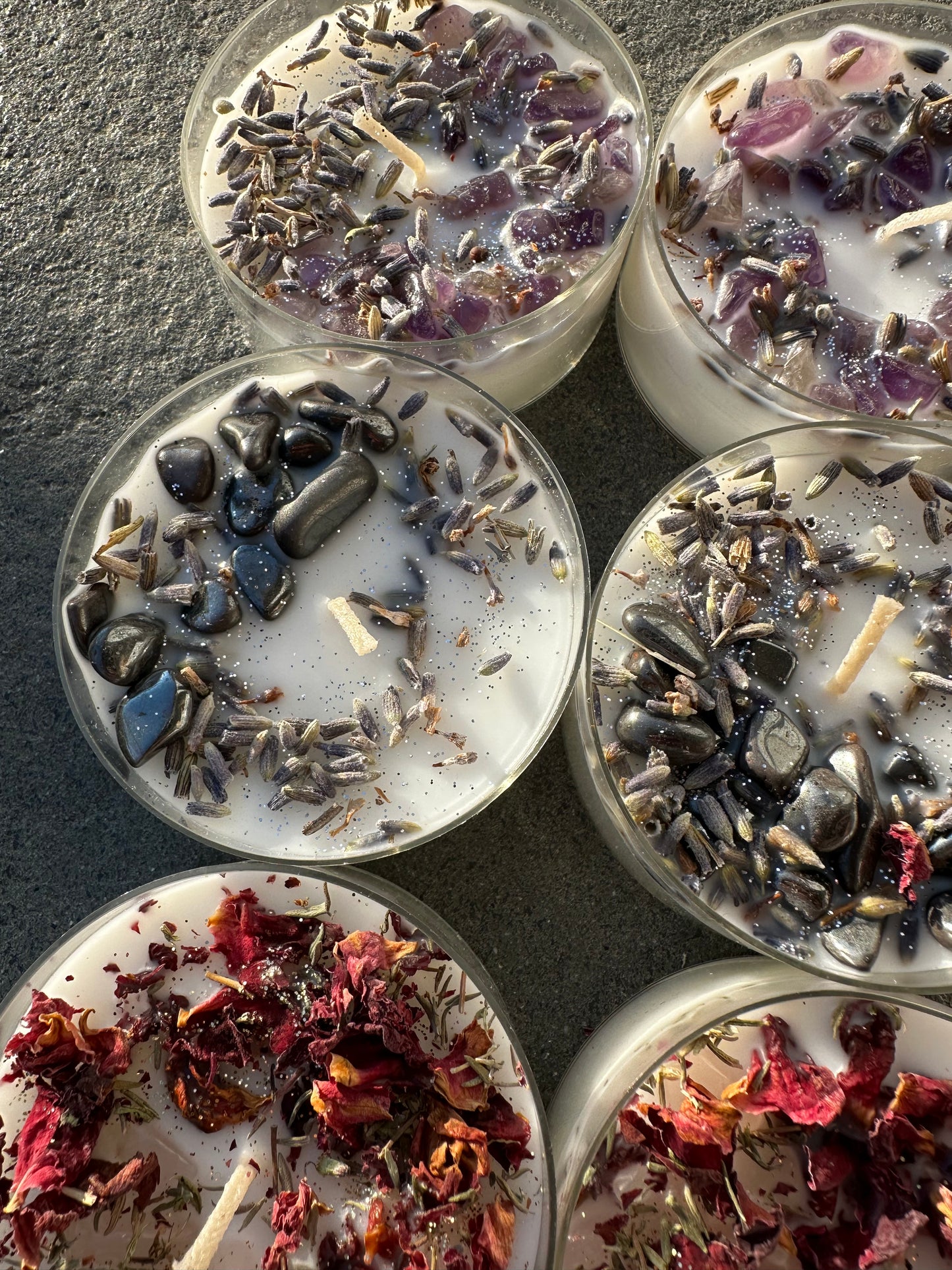 Teelicht Bundle - 3 große Kristallkerzen Teelichter Selbstliebe I Meditation I Erdung