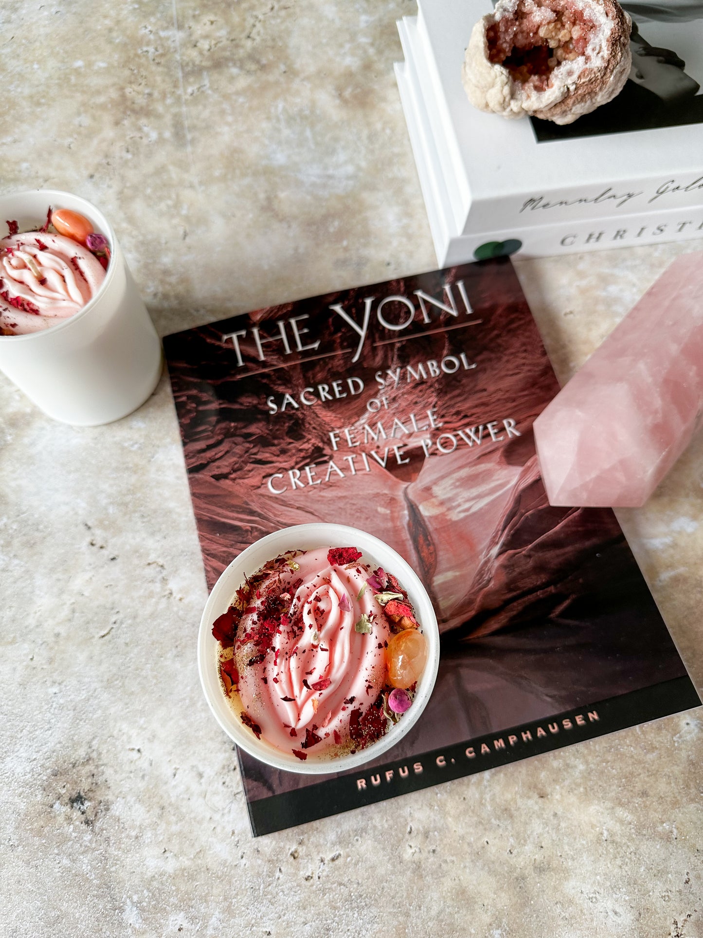 Yoni Kristallkerze – Rosen & Kirschblüten Achat