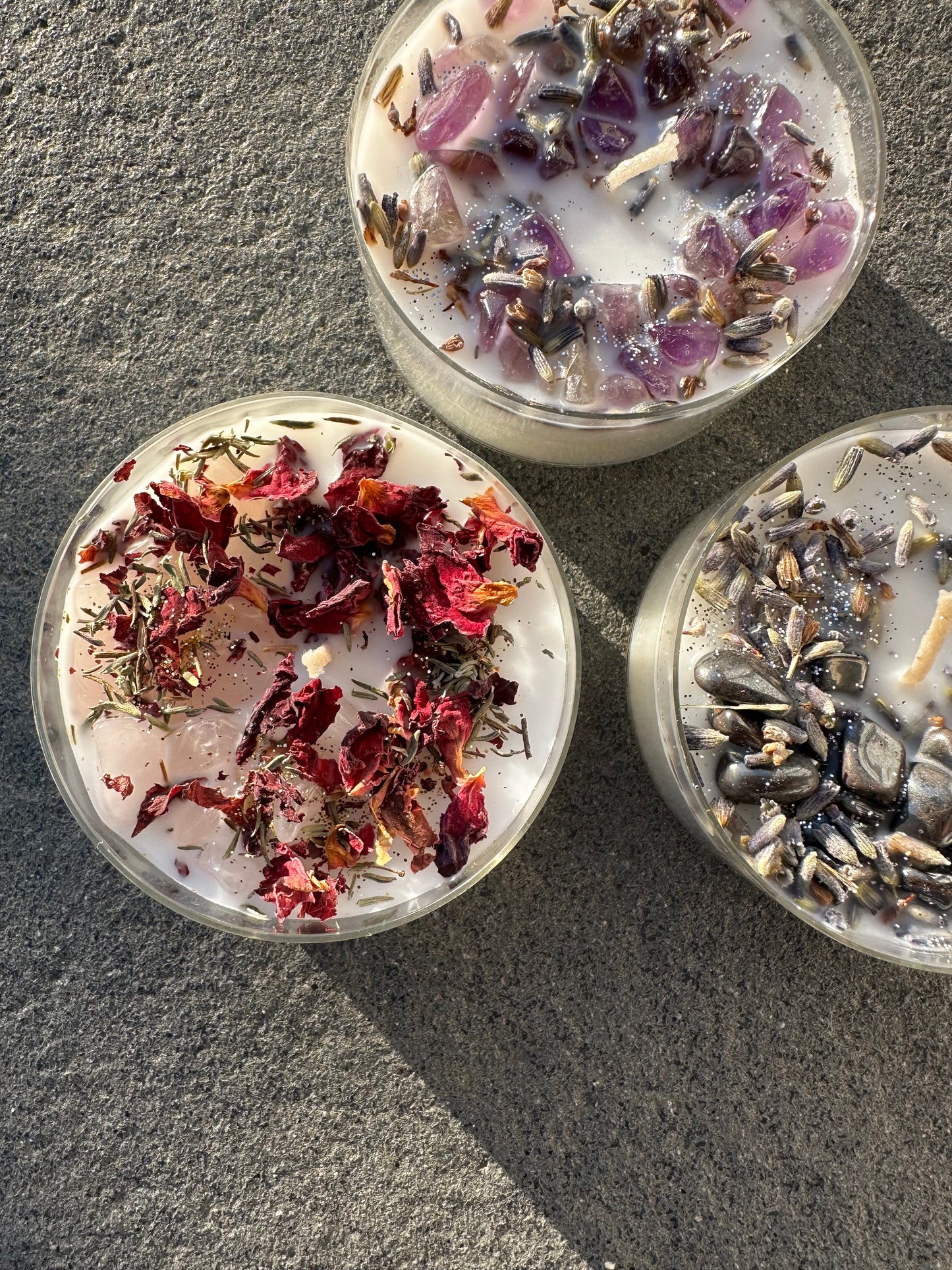 Teelicht Bundle - 3 große Kristallkerzen Teelichter Selbstliebe I Meditation I Erdung