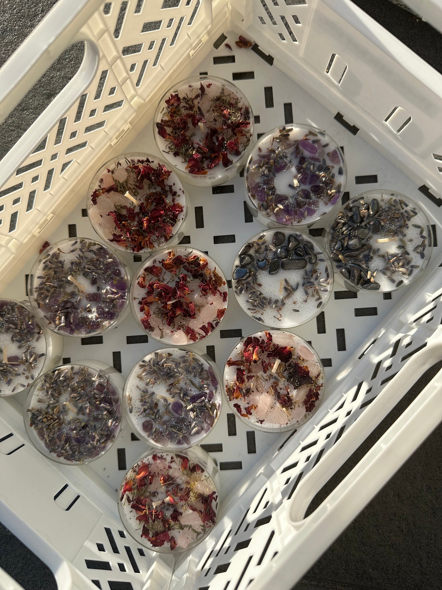 Teelicht Bundle - 3 große Kristallkerzen Teelichter Selbstliebe I Meditation I Erdung