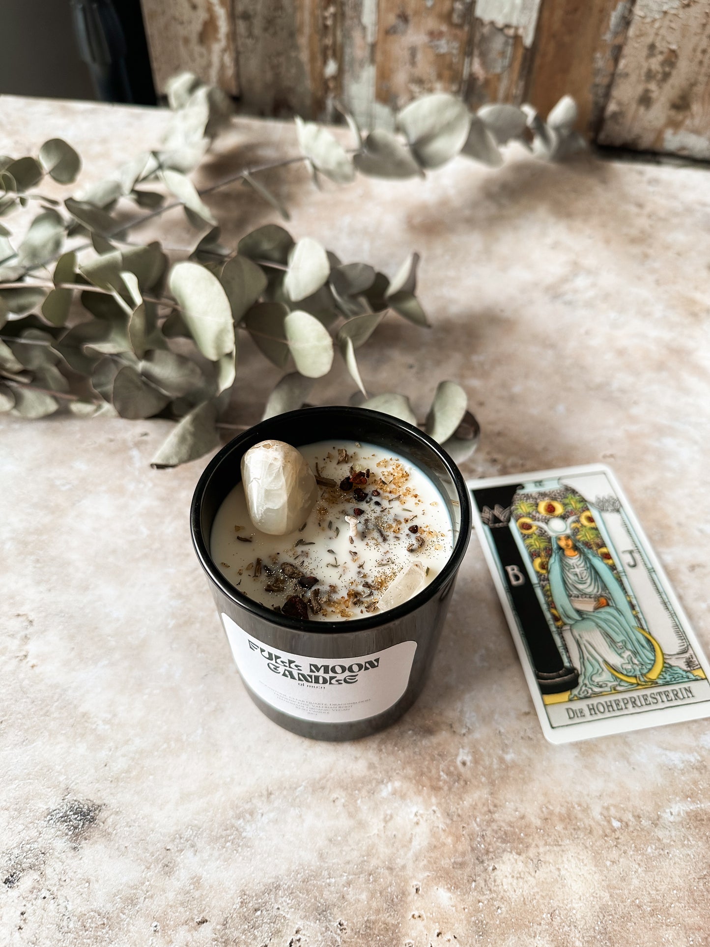 Vollmond Kristallkerze mit Mondstein | Intuition, Loslassen und feminine Mondenergie
