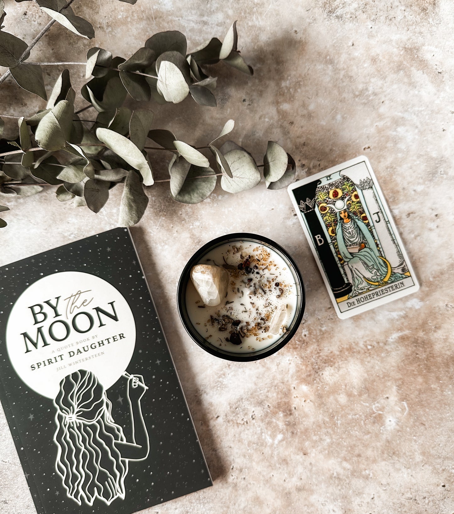 Vollmond Kristallkerze mit Mondstein | Intuition, Loslassen und feminine Mondenergie