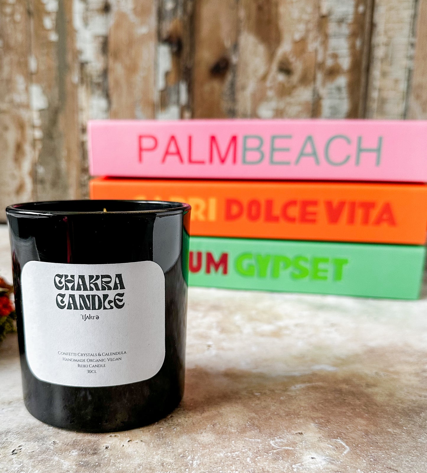 Kristallkerze Chakra – Kristallkonfetti & Lavendel I Balance, Harmonie, Neubeginn