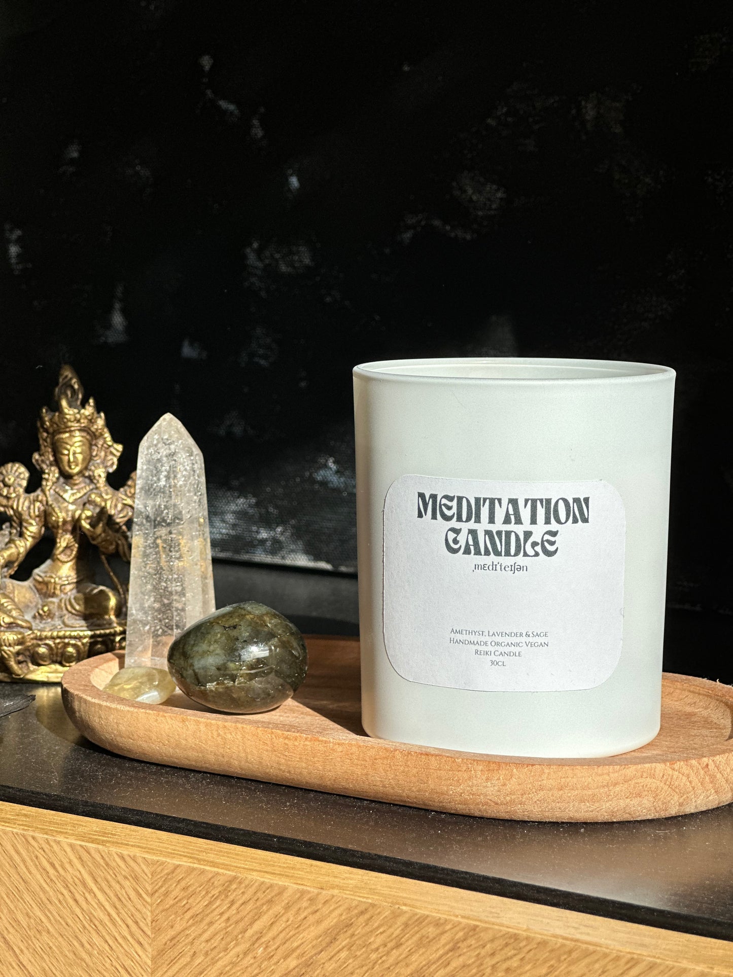 Mediations Kristallkerze – Lavendel, Amethyst, Salbei