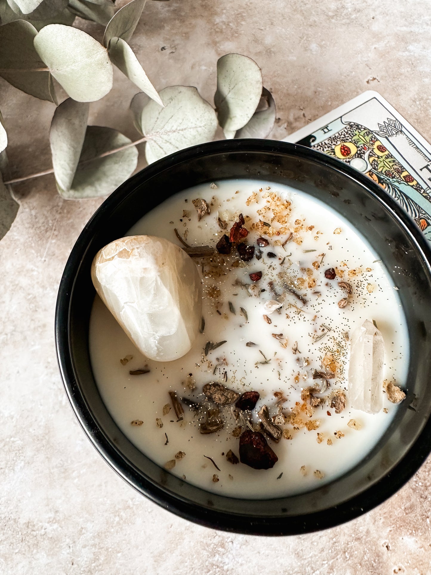 Vollmond Kristallkerze mit Mondstein | Intuition, Loslassen und feminine Mondenergie