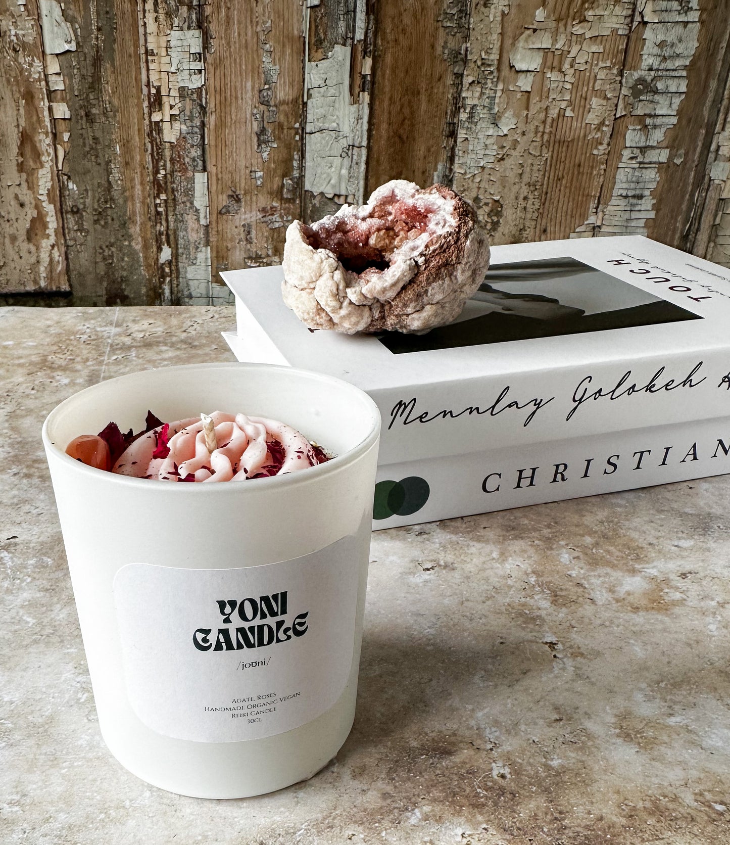 Yoni Kristallkerze – Rosen & Kirschblüten Achat