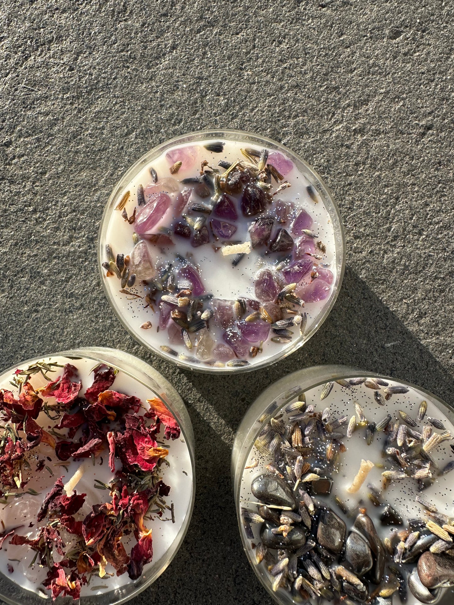 Teelicht Bundle - 3 große Kristallkerzen Teelichter Selbstliebe I Meditation I Erdung