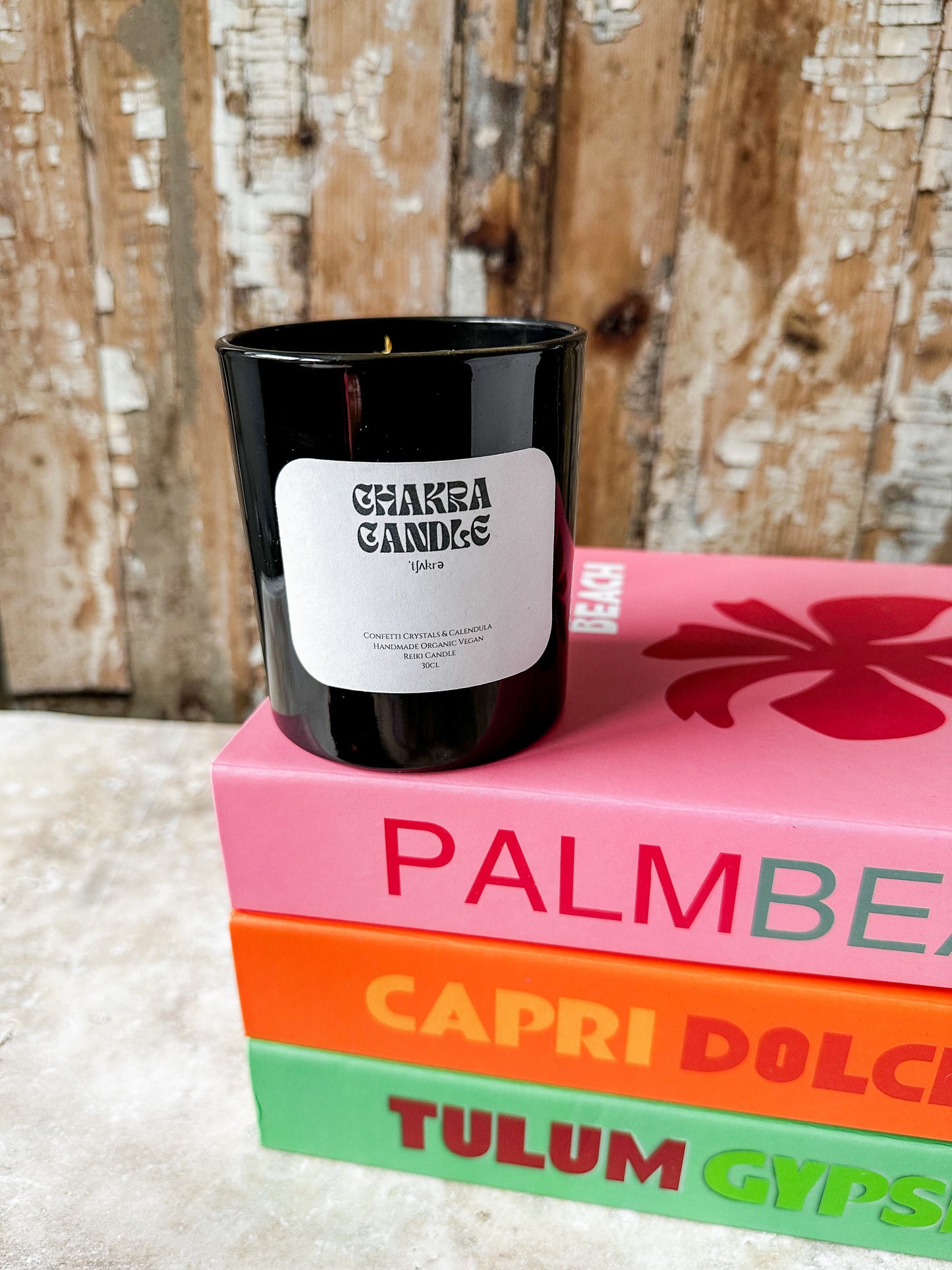 Kristallkerze Chakra – Kristallkonfetti & Lavendel I Balance, Harmonie, Neubeginn