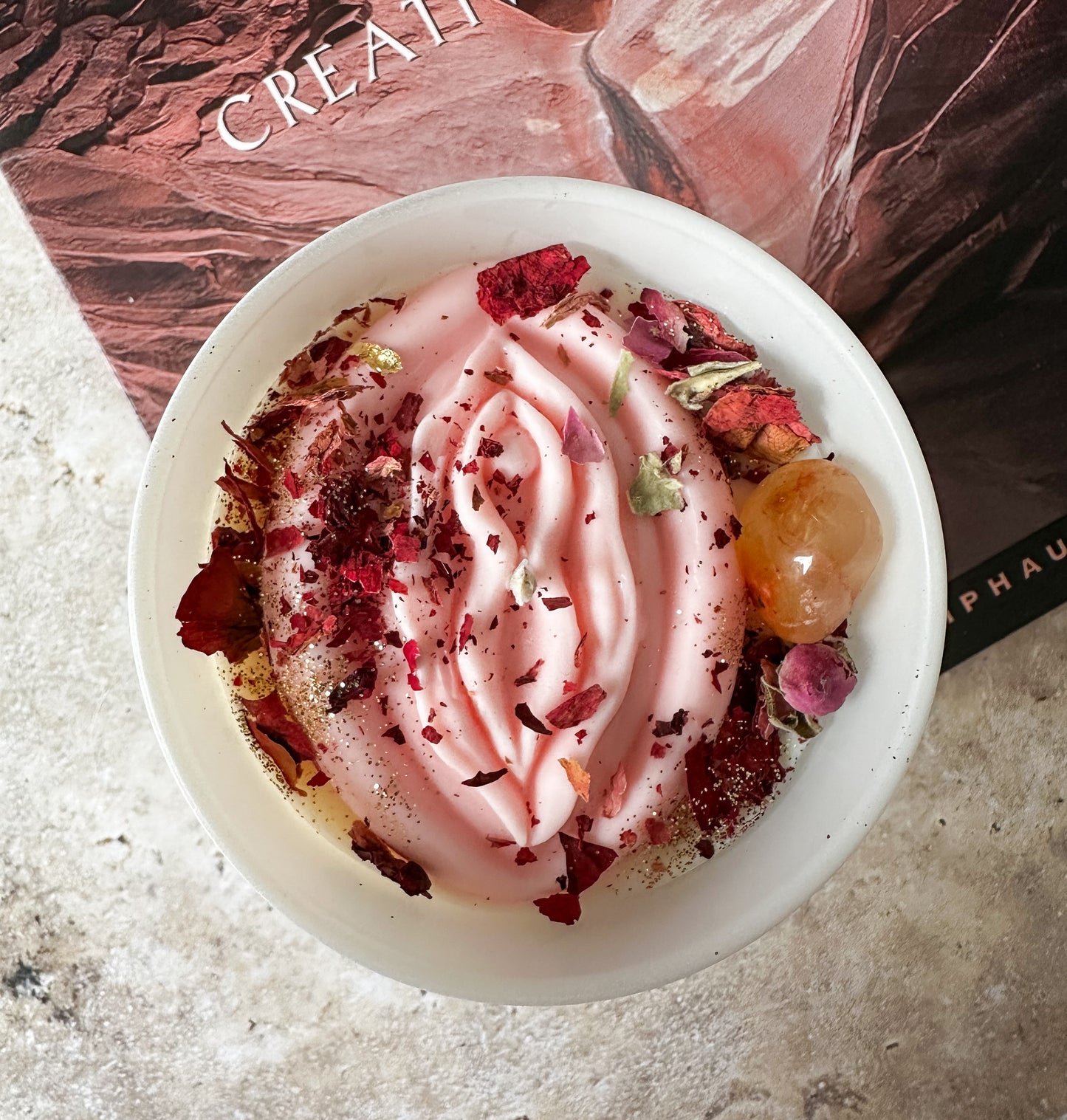 Yoni Kristallkerze – Rosen & Kirschblüten Achat