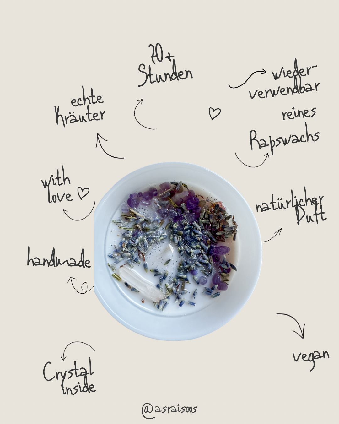 Mediations Kristallkerze – Lavendel, Amethyst, Salbei