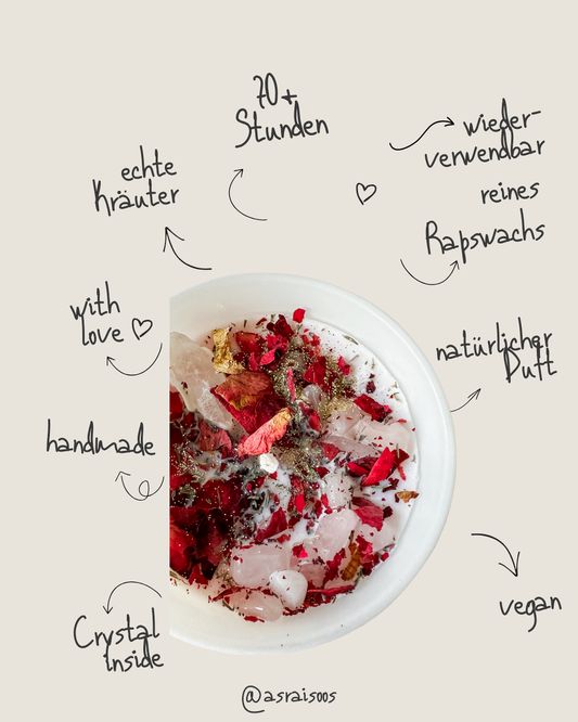 Selbstliebe Kristallkerze – Rosen, Thymian & Rosenquarz